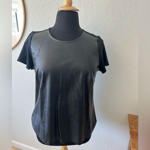 ANN TAYLOR faux leather mixed media shirt